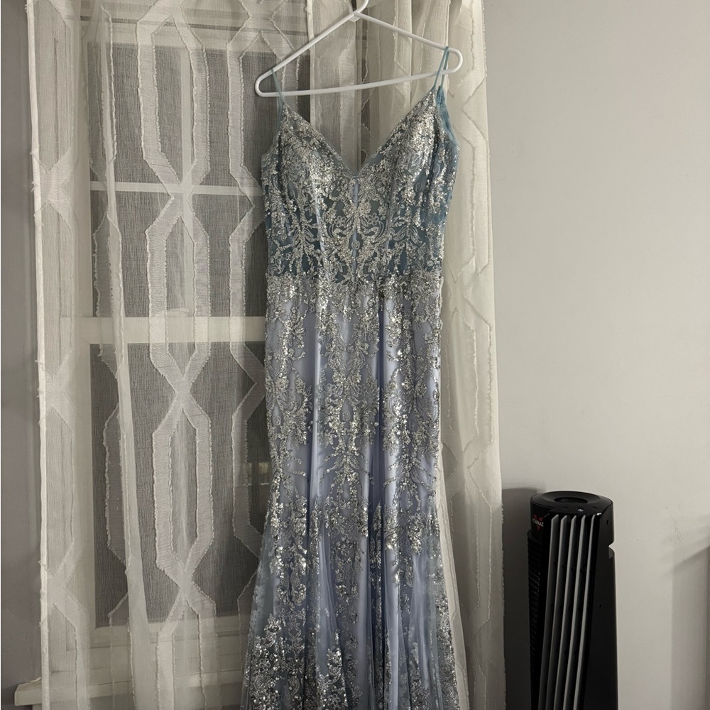 Light Blue and Silver Prom Dress